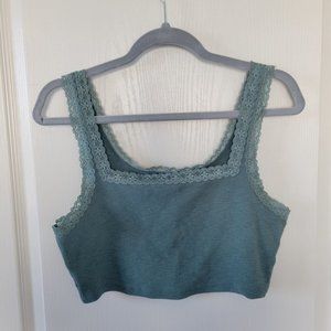 Green Lace Trim Cropped Tank Top Aeropostale Women's L Seafoam Sleeveless Shirt